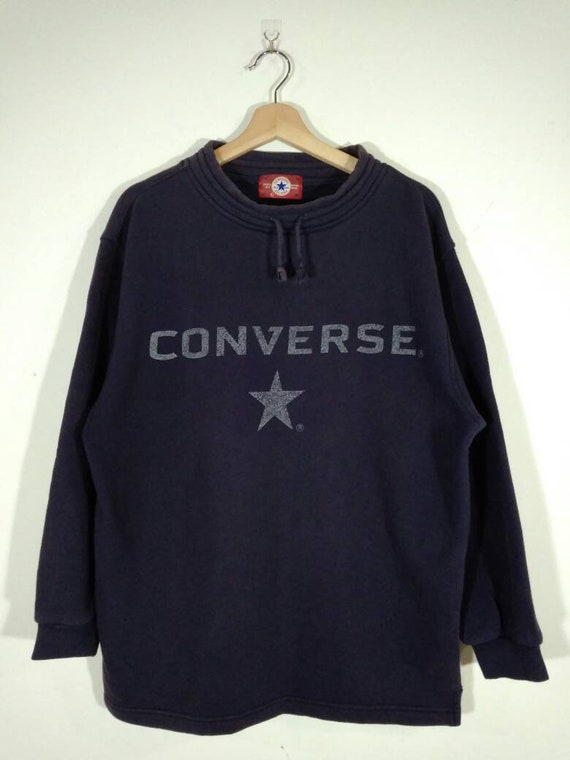 90's CONVERSE Embroidery Big Logo Pullover Blue V… - image 1