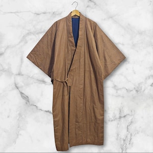 Japanese Kimono Brown Long Hanten Padded Warm Winter Jacket Noragi Coat Cardigan Kimono Robe Short Sleeve