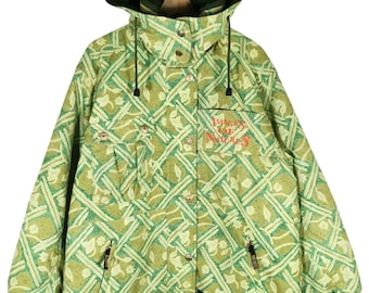 90's Ski Snow Board WINDEX Green Floral Jacket Bomber Suit Skiing Sportswear Ski Overalls Coveralls Ski Wear Jacket