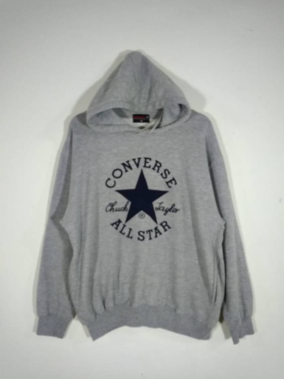 Buy CONVERSE ALL STAR Hoodie Embroidery Big Logo Pullover Gray Hooded Vintage Sweatshirt Sweater Jumper Cardigan Size M Online in India Etsy