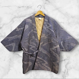Japanischer Kimono Schwarz Abstraktes Muster Hanten Gepolsterte Warme Winterjacke Noragi Mantel Strickjacke Kimono Robe Kurzarm