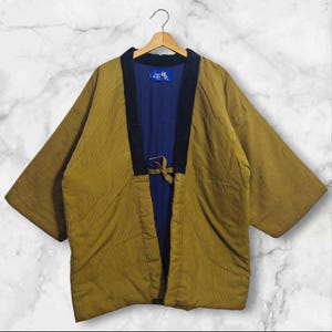 Japanese Kimono Green Abstract Pattern Hanten Padded Warm Winter Jacket Noragi Coat Cardigan Kimono Robe Short Sleeve