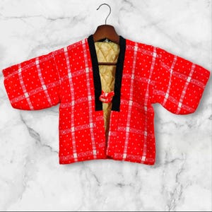 Japanischer Kimono Rot Hanten Gepolsterte Warme Winterjacke Noragi Mantel Strickjacke Kimono Robe Kurzarm