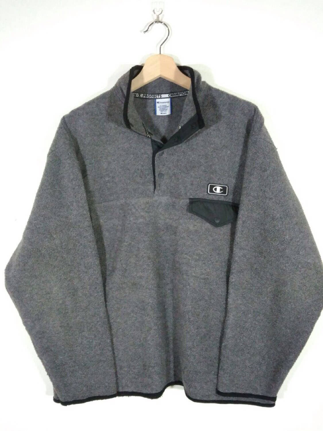 Champion Products USA Grey Small Logo Button Snap-t Fleece Warm