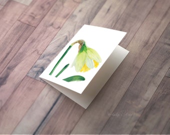 DAFFODIL Card, Watercolour Botanical Card, Yellow Spring Flower Card, Daffodil Folding Card,  Easter Card, Blank Greeting Card