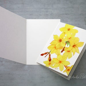 Jasmin Blume Grußkarte, All-Occasion Karte, Blanko Karte, Fine Art Karte, Gelbe Blume Karte, Botanische Kunst