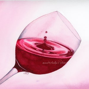 Rotwein Wandkunst (Giclee Print), Weinliebhaber Geschenk, Glas Wein Aquarell Malerei, Rotwein Wandkunst, Küche Wandkunst