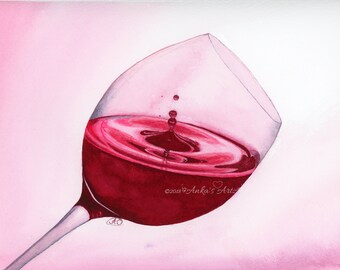 Rotwein Glas Aquarell Kunstdruck, Wein Liebhaber Geschenk