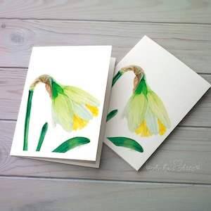 Pack van 3, aquarel narcis kaart, gele lente bloem kaart, blanco kaarten met enveloppen, 5 x 7" wenskaarten, botanische kaarten