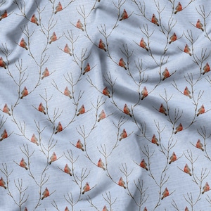 Red Cardinal Bird Fabric by the YARD, Bird Lover Quality Fabric , Sustainable Eco Friendly, Printed on Demand, Custom Colour & Scale
