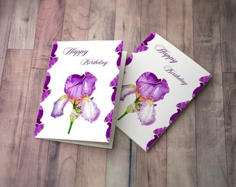 Purple Iris Birthday Card Pack, Cards Pack with Envelopes, Botanical Cards, Purple Flower Card Pack, Iris Folding Card