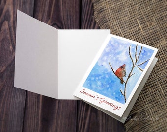 Red Cardinal Bird Greeting Card, Season's Greetings Christmas Card, Bird Lover Gift, Blank Greeting card, UK Christmas Cards