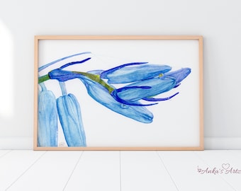 Bluebell Flower Watercolor Painting, Botanical Art Print