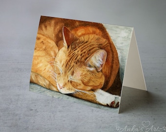 Carte de voeux chat roux - anniversaire, carte à plier toutes les occasions - cadeau pour amoureux des chats - art chat tigré orange