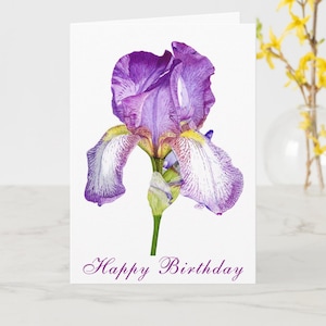 Carte de voeux aquarelle IRIS VIOLET, carte toutes occasions, carte de voeux pliée, carte fleur mauve, carte 5 x 7 pouces, carte iris violet