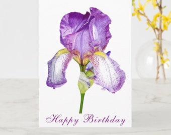 PURPLE IRIS Greeting Card, All-Occasion Card, Folded Vertical Card, Purple Flower Card, Blank Greeting Card, Purple Iris Card