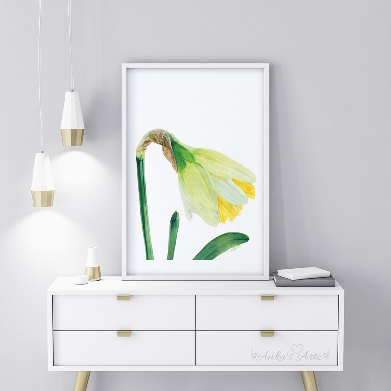 Yellow Wall Art Botanical Art Kitchen Wall Art Floral Wall Art DAFFODIL ~ Botanical Gicl\u00e9e Print Watercolor painting