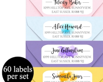 Pegatinas de acuarela para remitentes: Etiquetas de dirección personalizadas (320)