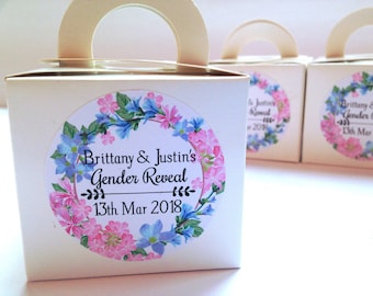 Floral Gender Reveal Aufkleber: Personalisierte Babypartygeschenke (212)