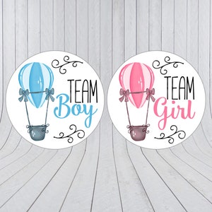 Stickers Équipe Garçon Équipe Fille : Les étiquettes de vote du parti révèlent le sexe. Conception de montgolfière (353)