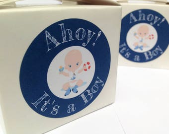 Nautische Babyparty Aufkleber: Ahoi Geschenkanhänger