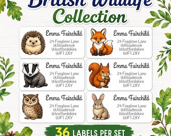 British Wildlife Address Labels, Personalised Return Address Stickers, Cute animal address Labels. (Ref: 428)