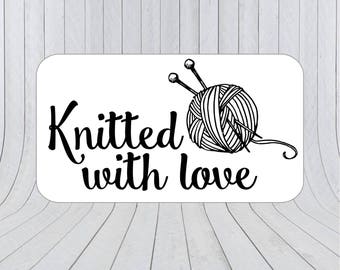 36 x Knitted with love stickers, Knitting stickers, Knitting Labels, Hand knit labels, Sewing Labels, Hand knit stickers 197
