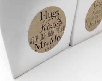 24 Hugs and kisses from the new Mr & Mrs, Wedding favour stickers, Wedding favour labels, kraft stickers, kraft wedding stickers, 013