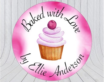 Adesivos personalizados Baked With Love: Etiquetas personalizadas para confeitaria (348)