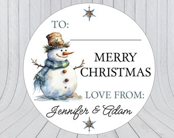 Gepersonaliseerde stickers kerstsneeuwpop: feestelijke cadeaulabels (371)