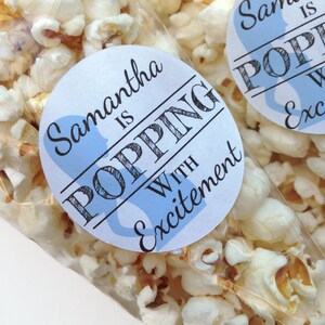 Popping with excitement, baby shower favour stickers, about to pop stickers, personalised baby shower stickers, 030 - Blue