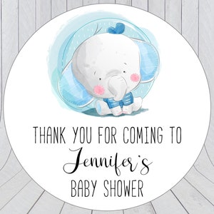 Baby shower stickers, baby shower favour stickers, Baby shower labels, personalised baby shower stickers, elephant baby shower BLUE 329