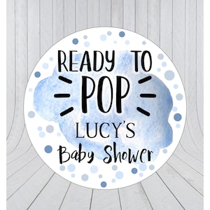 Ready to pop stickers, baby shower favour stickers, she&#39;s about to pop stickers, personalised baby shower stickers, 396 Blue