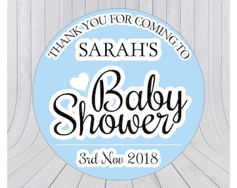 Baby shower stickers, baby shower favour stickers, Baby shower labels, personalised baby shower stickers, BLUE 285