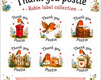 Autocollants « Merci facteur rouge-gorge », étiquettes de remerciement Royal Mail, Noël pour les facteurs, remerciements aux facteurs (Réf. : 462)
