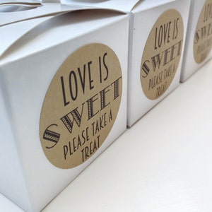 Love is sweet stickers, wedding favours, wedding favour labels, sweet favour labels, bridal shower favour, engagement stickers 055