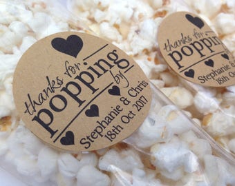 12 x Thanks for popping by stickers, Thanks for popping by label, popcorn favour stickers, popcorn favour labels, popcorn favours, 185