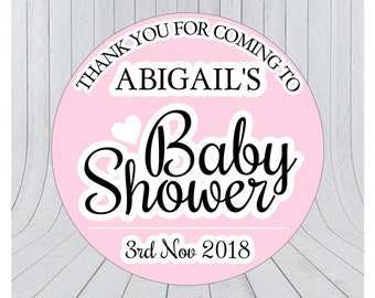 Baby shower stickers, baby shower favour stickers, Baby shower labels, personalised baby shower stickers, PINK 285