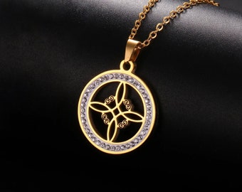 Witch's Knot amulet pendant. Witch Knot Necklace in Gold Steel and Rhinestones