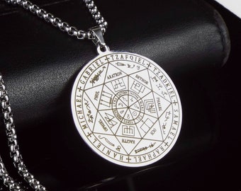 Amulet necklace 7 Archangels, Steel pendant Talisman Seal 7 Anchangels Raphael, Gabriel, Michael, Tzadkiel, Tzafqkiel, Haniel, Samael