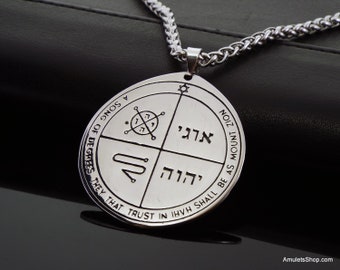 Pentacle of JUPITER, Double Face steel pendant & cord, 3rd Seal of Jupiter of King Solomon necklace. Option Activation Spell