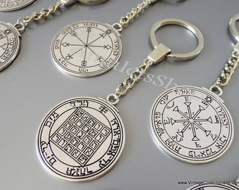 Pentacle of King Solomon Keychain, Seal, Talisman, Amulet of King Solomon Pentacle Keychain format 2 Seals in one medallion, Spell optional