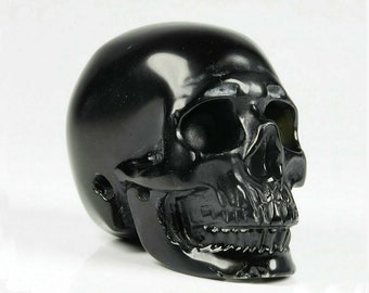 Realistic carved Skull in natural Black Obsidian crystal 2", Black Obisidian Crystal Skull, Stone Skull, Crystal Skull, Black crystal skull