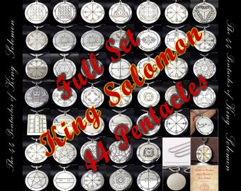 Set of 44 Pentacles of Solomon, King Solomon Seals & Spell, STEEL necklaces Saturn, Jupiter, Mars, The Sun, Venus, Mercury, The Moon