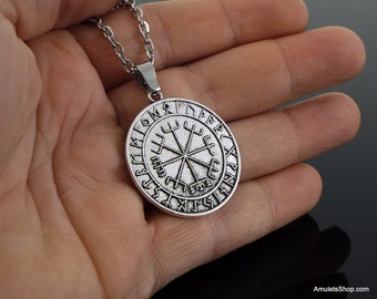 Vegvisir Amulet Pendant, Viking Necklace Runic amulet, Scandinavian Norse, Viking compass talisman, wayfinder wicca amulet, pagan jewelry