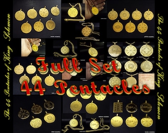 SET of 44 King Solomon PENTACLES, Golden Steel pendants Solomon Seals Saturn, Jupiter, Mars, The Sun, Venus, Mercury, The Moon, Option Spell