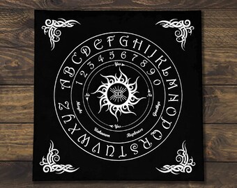 Dowsing board, Pendulum divination Tablecloth 19.6x19.6"-50x50cm, Alphabetical board for pendulum, Tarot Black velvet Tablecloth, ouija mat