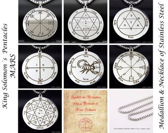 King Solomon Pentacles of MARS, Stainless Steel pendants necklaces, Solomon Seal of Mars, Optional Spell and consecration instructions