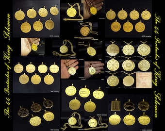 King Solomon 44 Pentacles, Golden Steel pendants Solomon Seals Saturn, Jupiter, Mars, The Sun, Venus, Mercury, The Moon, Optional Spell