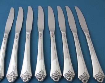 8 Dinner Knives Hollow Oneida Community FANTASY ROSE Stainless NEW 9"